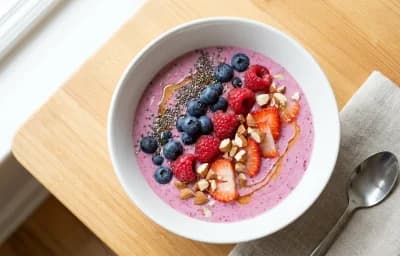 Curd Smoothie Bowl With Berries, Chia And Nuts