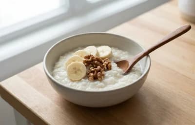 Rice Porridge with Banana and Walnuts