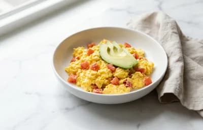 Three-Egg Scramble with Avocado and Tomato