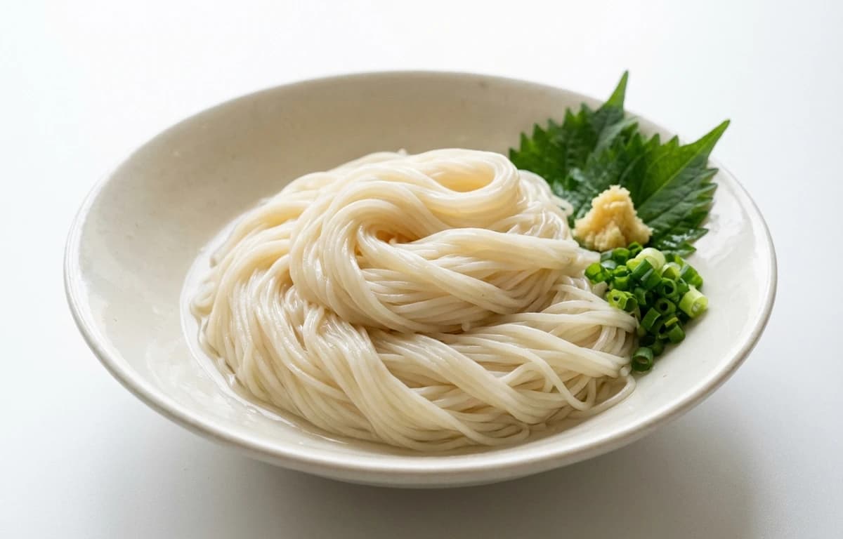cooked somen noodles