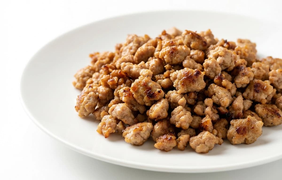 cooked pan-broiled lean ground pork