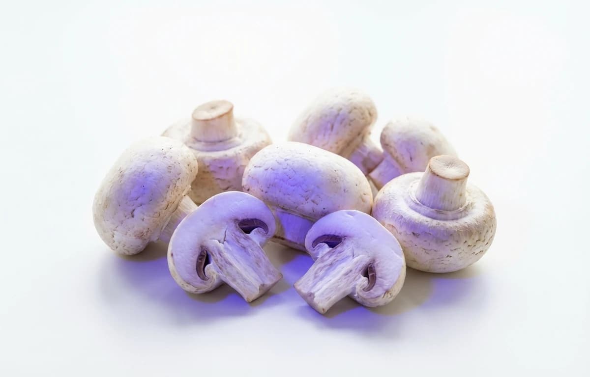 raw ultraviolet exposed white mushroom