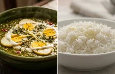 Anda Palak with Steamed Basmati Rice