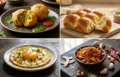 Batata Vada with Ladi Pav, Fried Egg and Dry Garlic Chutney