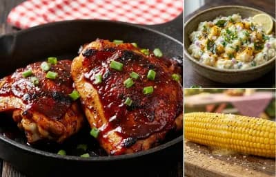 BBQ Chicken with Potato Salad and Corn on the Cob