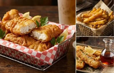 Beer Battered Cod with French Fries and Malt Vinegar