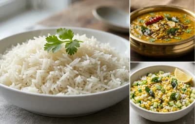 Boiled Rice with Hesaru Kaalu Gassi and Kosambari