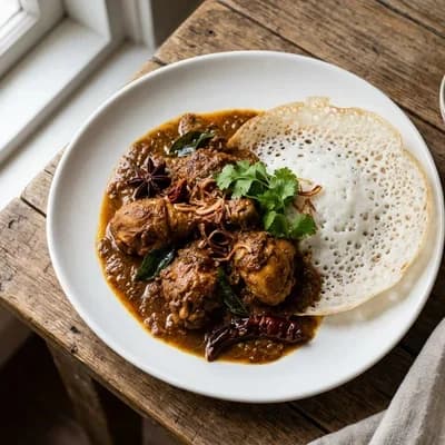 Chicken Chettinad, Kerala Appam and Coconut Chutney