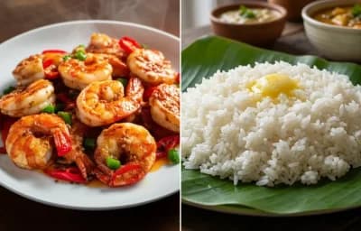 Chili Garlic Prawns with Steamed Rice