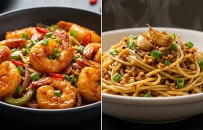 Chilli Prawns with Garlic Noodles