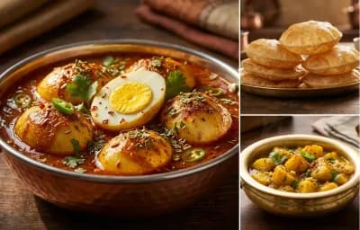 Egg Curry with Puri and Aloo Sabzi