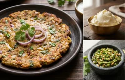 Egg Thalipeeth with White Butter and Green Chili Thecha