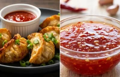 Fried Paneer Momos with Sweet Chili Sauce