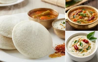Idli with Sambar and Coconut Chutney