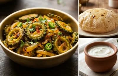 Karela Basar with Phulka and Curd
