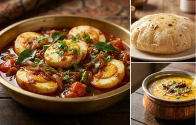 Kerala Egg Roast with Phulka and Dal Fry