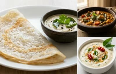 Neer Dosa with Vegetable Gassi and Coconut Chutney