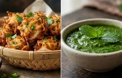Onion Pakora with Mint Chutney