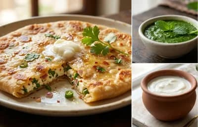 Paneer Paratha with Mint Chutney and Curd