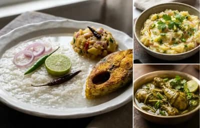 Panta Bhat with Aloo Seddho and Kancha Lonka Murgi