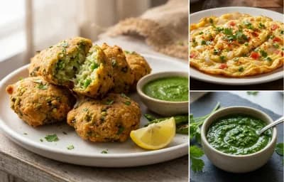 Ponk Vada with Masala Omelette and Coriander Mint Chutney