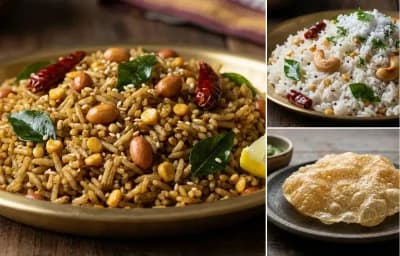 Puliyogare with Coconut Rice and Appalam
