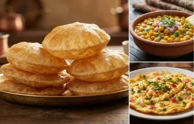 Puri, Ghugni and Masala Omelette