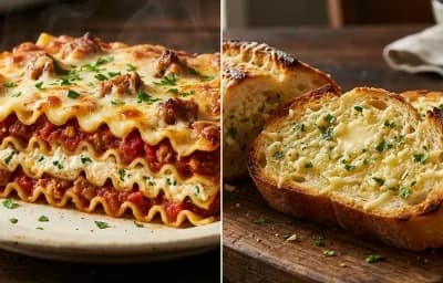 Sausage Lasagna with Garlic Bread
