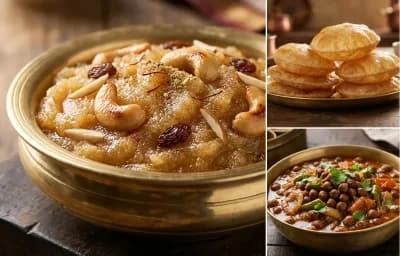 Sooji Halwa with Puri and Kala Chana Curry