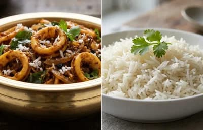 Squid Sukka with Boiled Rice