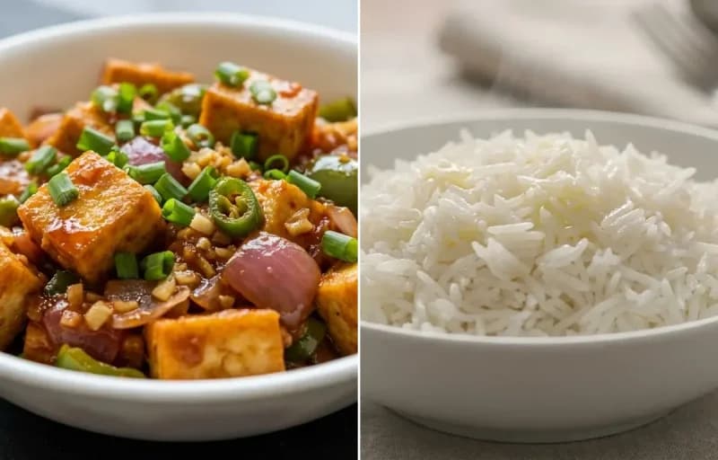 Tofu in Hot Garlic Sauce with Steamed Basmati Rice