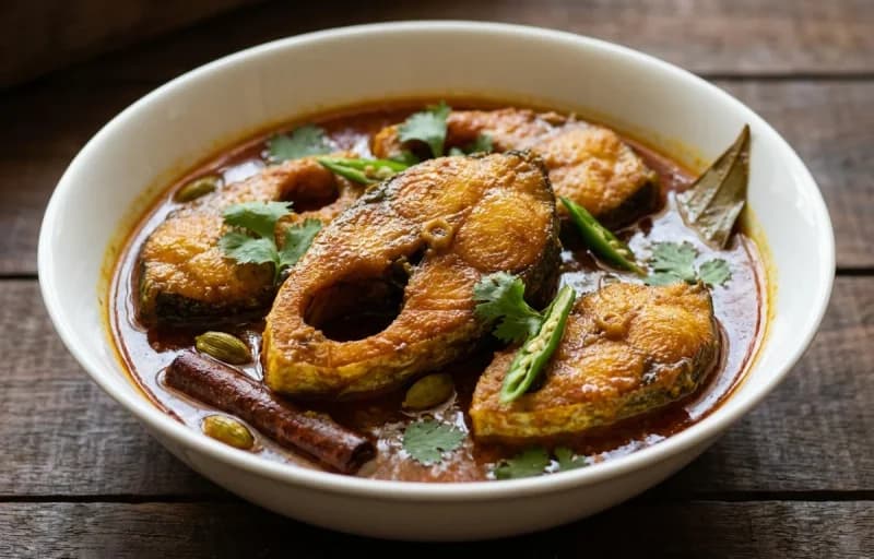 Steamed Basmati Rice, Aar Macher Kalia and Potol Bhaja - Recipe 2