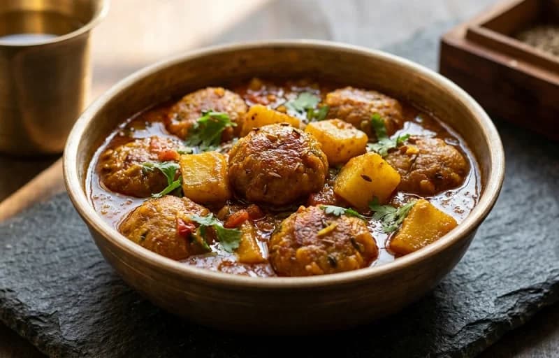 Aloo Mangodi Sabzi, Steamed Basmati Rice and Roasted Papad - Recipe 1