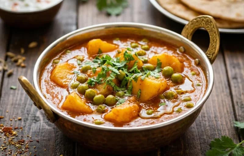 Aloo Matar Curry, Roti and Egg Bhurji - Recipe 1