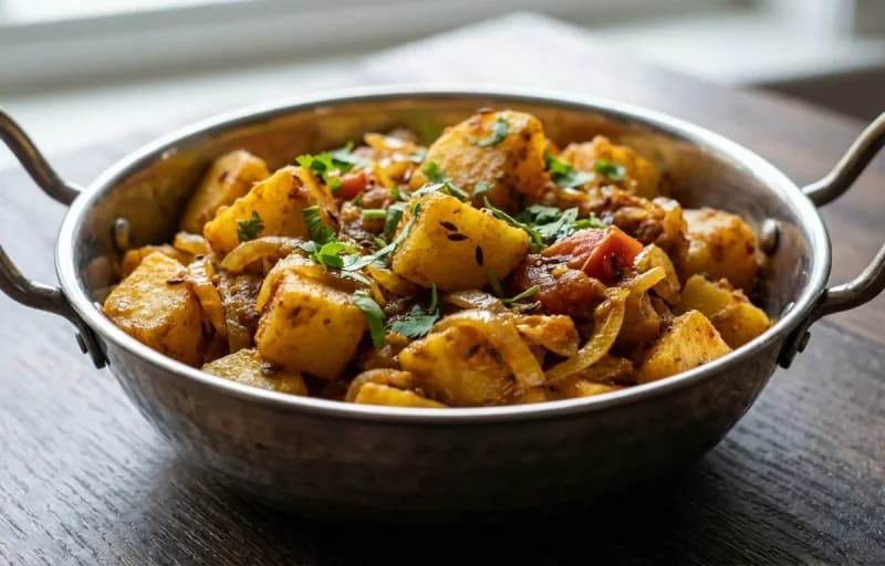 Aloo Pyaaz ki Sabzi, Makki di Roti and Lehsun Chutney - Recipe 1