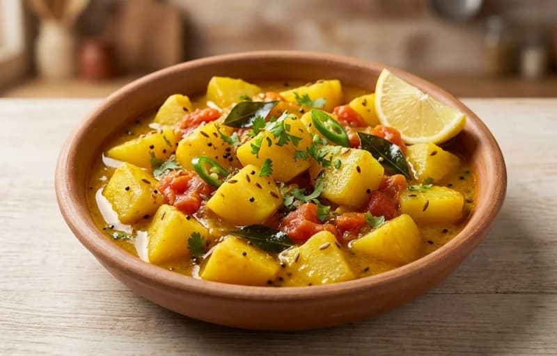 Aloo Shaak, Puri and Mango Pickle - Recipe 1