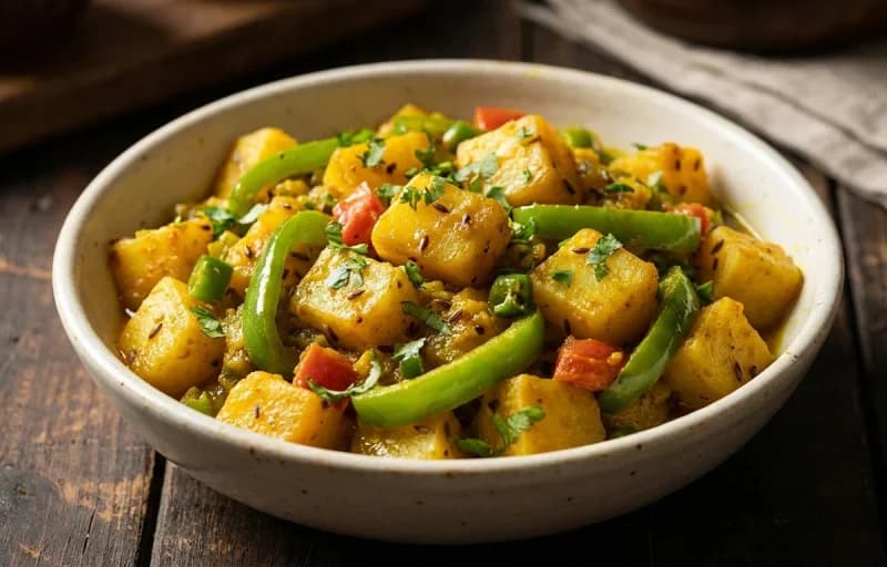 Aloo Shimla Mirch Sabzi, Phulka and Lehsun Chutney - Recipe 1