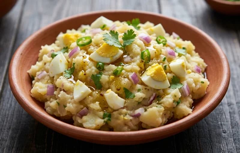 Alu Pitika, Steamed Basmati Rice, Masoor Dal Tadka and Xaak Bhaji - Recipe 1