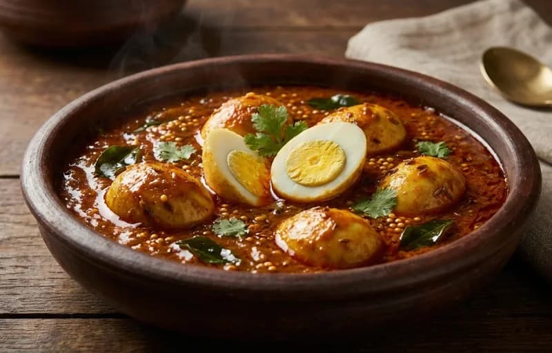 Andhra Egg Curry, Steamed Rice and Tomato Pappu - Recipe 1