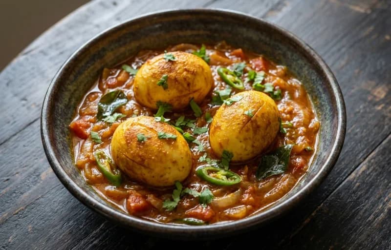 Andhra Egg Iguru, Curd Rice and Mango Pickle - Recipe 1