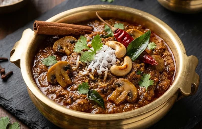 Steamed Rice, Andhra Mushroom Kura and Tomato Charu - Recipe 2