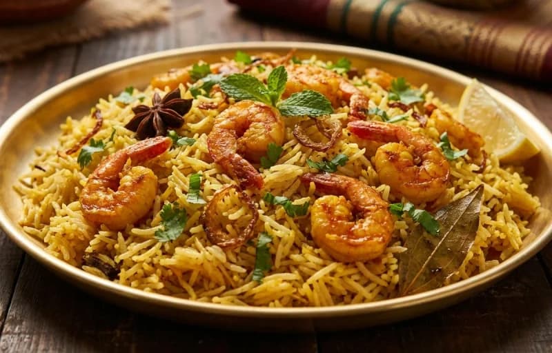Andhra Prawn Pulao with Onion Tomato Raita - Recipe 1