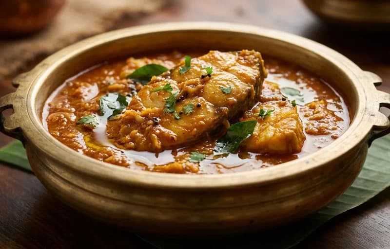 Anjal Gassi, Boiled Rice, Moong Dal Kosambari and Urad Dal Papad - Recipe 1