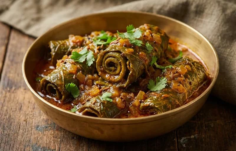 Arbi Patta Sabzi with Steamed Basmati Rice - Recipe 1