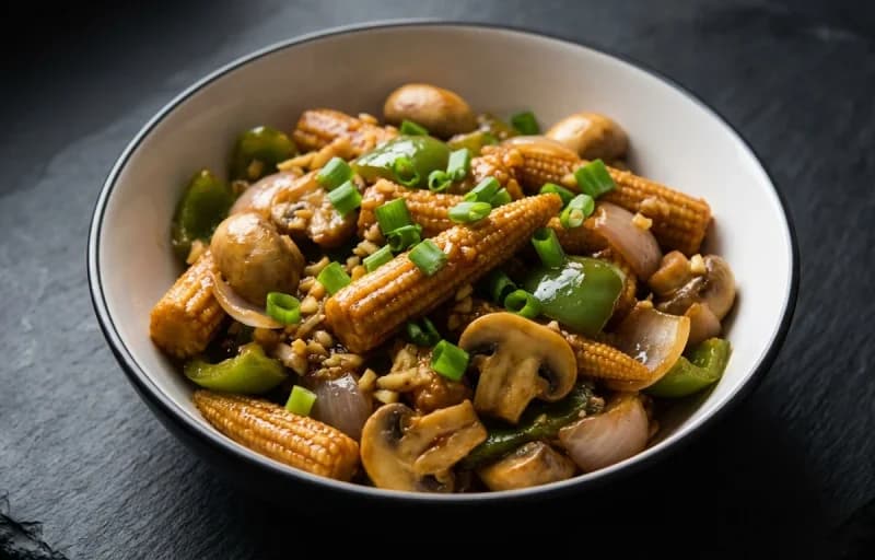 Baby Corn Mushroom Chilli with Veg Hakka Noodles - Recipe 1