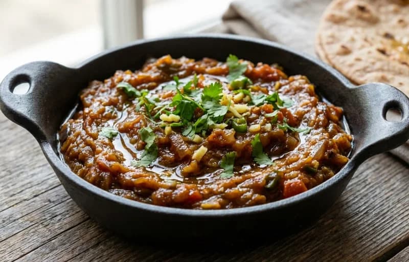 Baingan Bharta, Phulka and Onion Salad - Recipe 1