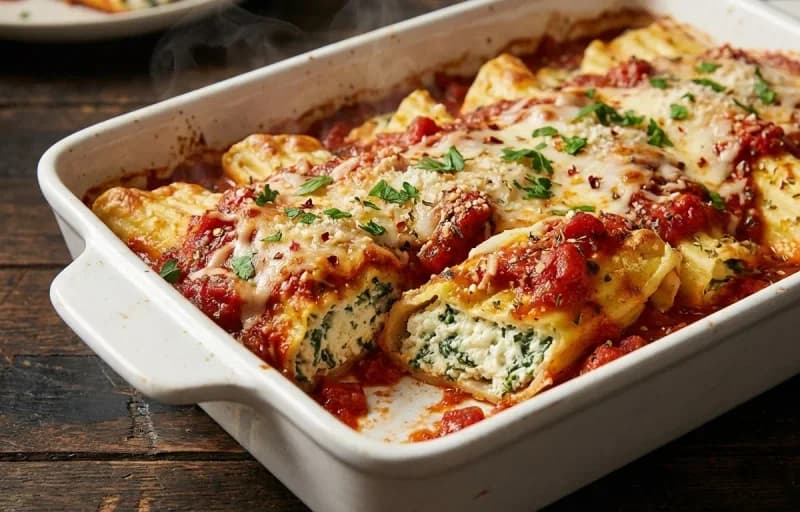Baked Manicotti with Marinara Sauce