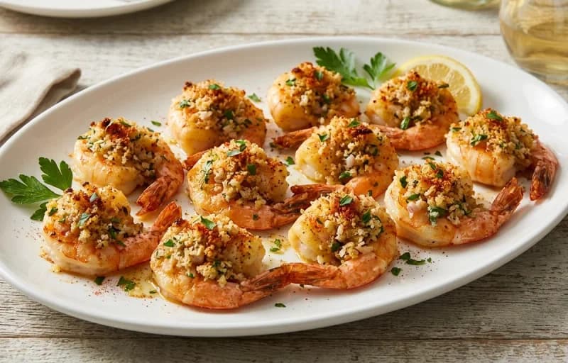 Baked Stuffed Shrimp, Rice Pilaf and Roasted Broccoli - Recipe 1