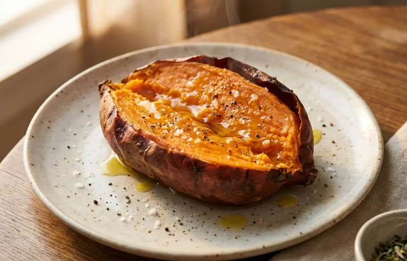 Vegan Black Bean Burger with Baked Sweet Potato and Mixed Green Salad
