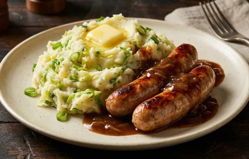 Bangers and Colcannon with Onion Gravy - Recipe 1